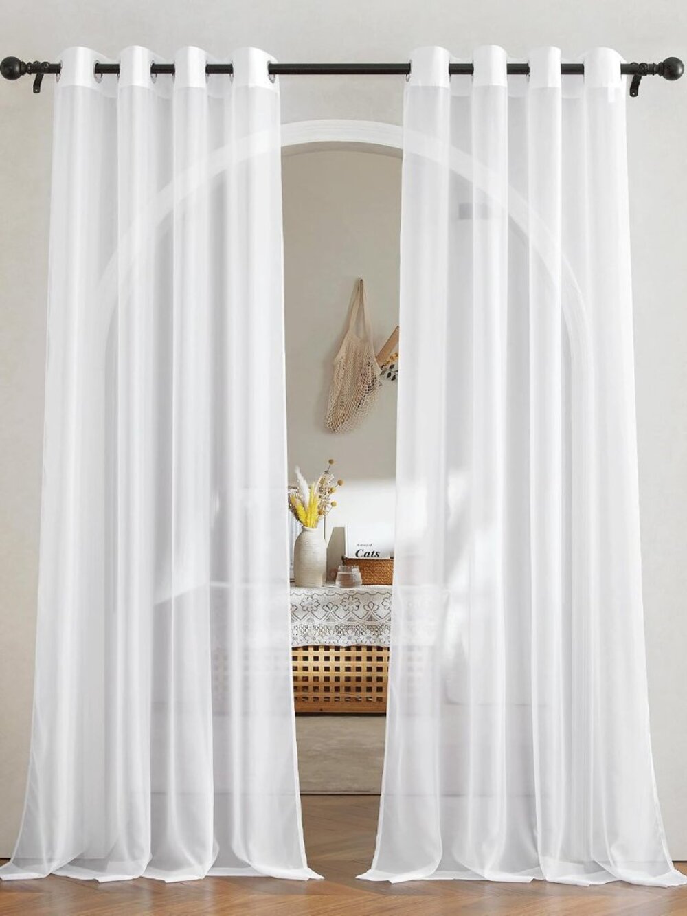 Voile White Sheer Curtains for Bedroom - Grommet Light Filtering Elegant Panels